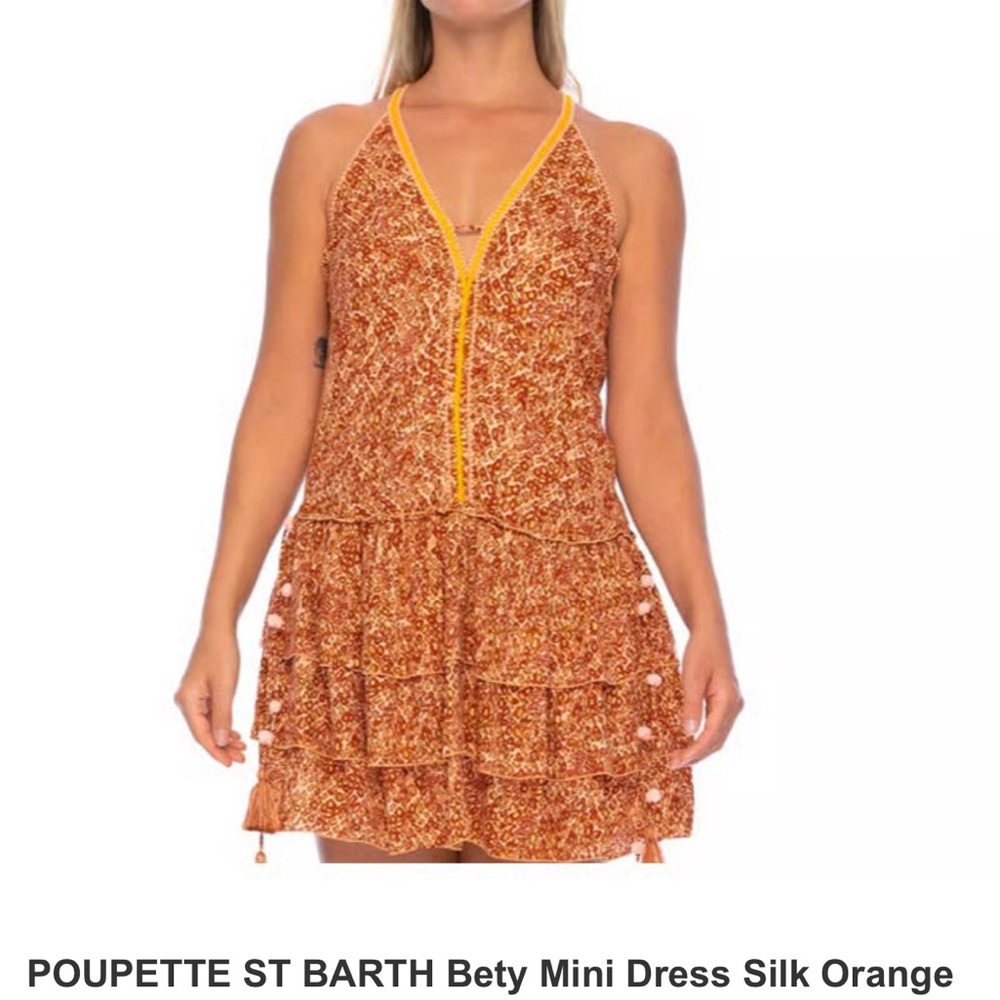 Poupette St. Barth NWT mini dress Bety ruffle orange zinnia KIDS L